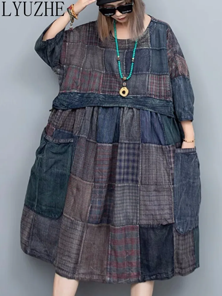 LYUZHE Plaid Color Matching Three Quarter Sleeves Dress Women Large Swing High Waist Loose Fitting Medium Length ZXF731A
LYUZHE Plaid Color Matching Three Quarter Sleeves Dress Women Large Swing High Waist Loose Fitting Medium Length ZXF731A