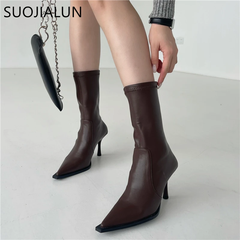 SUOJIALUN 2022 High Quality Soft PU Leather Women Boots Thin High Heel Pointed Toe Slip On Chelsea Short Boots Dress Pumps
SUOJIALUN 2022 High Quality Soft PU Leather Women Boots Thin High Heel Pointed Toe Slip On Chelsea Short Boots Dress Pumps