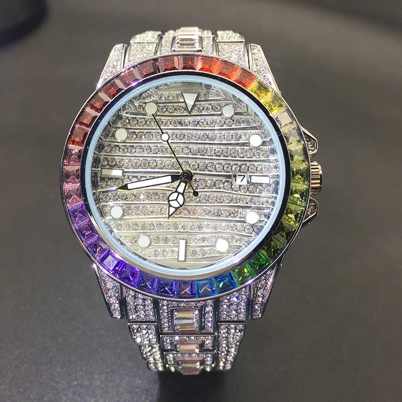 MISSFOX Big Dial Round Man Watch Iced Out Rainbow Square Diamond Wristwatch Men Luxury Stainless Steel Luminous Relógio Masculin
MISSFOX Big Dial Round Man Watch Iced Out Rainbow Square Diamond Wristwatch Men Luxury Stainless Steel Luminous Relógio Masculin