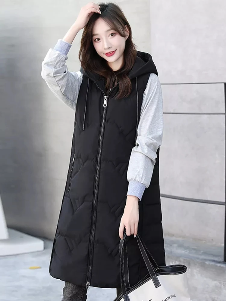2022 New Women Autumn Winter Cotton Vest Hooded Sleeveless Waistcoat Solid Black Outwear Long Vests Jacket
2022 New Women Autumn Winter Cotton Vest Hooded Sleeveless Waistcoat Solid Black Outwear Long Vests Jacket