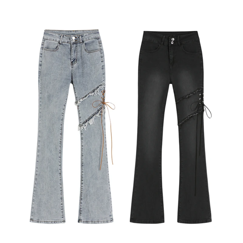 Spring Summer Frayed Lace-up Jeans Women's High Waist Straight Tight Slim Wide Leg Micro Flared Pants Female Denim Trousers XXL
Spring Summer Frayed Lace-up Jeans Women's High Waist Straight Tight Slim Wide Leg Micro Flared Pants Female Denim Trousers XXL