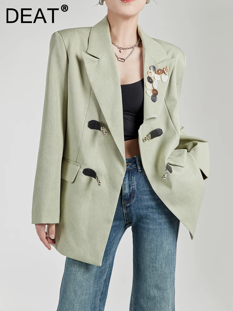 DEAT Fashion Women Blazer Notched Collar Notched Collar Irregular Buckle Full Sleeve Green Suit Jackets Summer 2023 New 17A9252
DEAT Fashion Women Blazer Notched Collar Notched Collar Irregular Buckle Full Sleeve Green Suit Jackets Summer 2023 New 17A9252