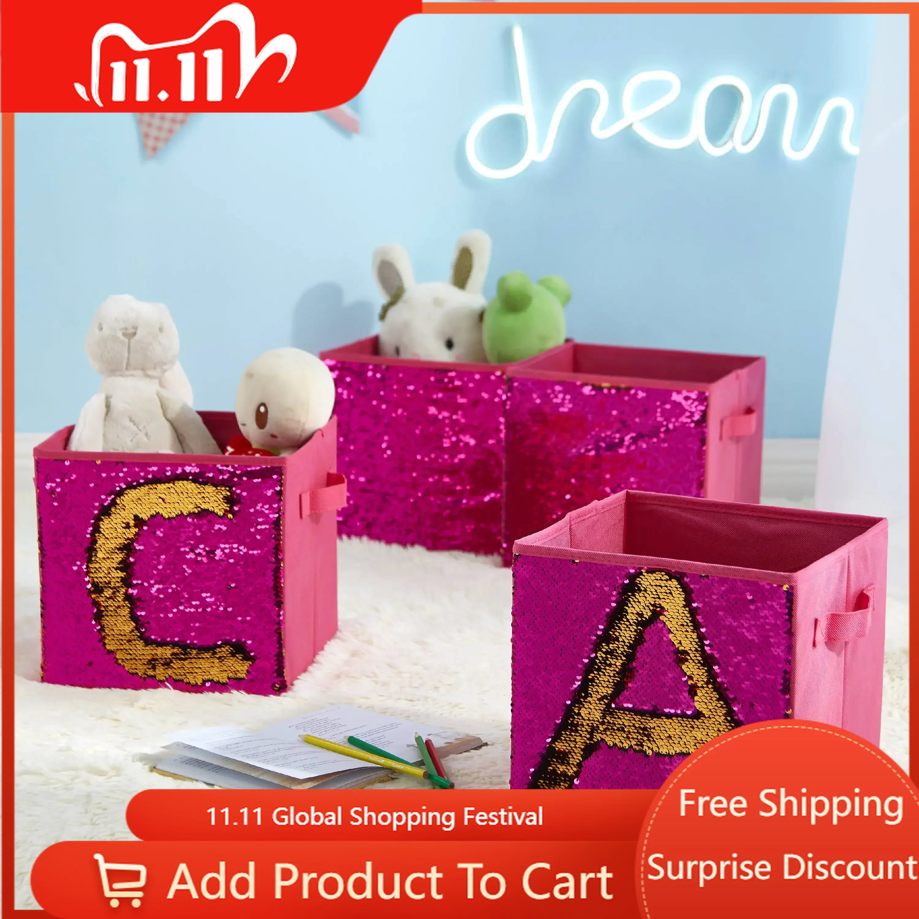 Free Shipping Hot Pink Sequin Reversible to Gold Collapsible Storage Cubes, Set of 4
Free Shipping Hot Pink Sequin Reversible to Gold Collapsible Storage Cubes, Set of 4