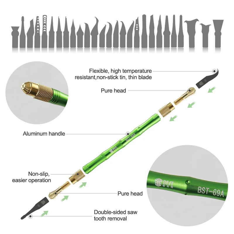 

BST BEST 27in1 BGA Maintenance Knife Remove Glue Disassemble Rework Blade For iPhone CPU NAND Chip IC Mobile Phone Repair Tools