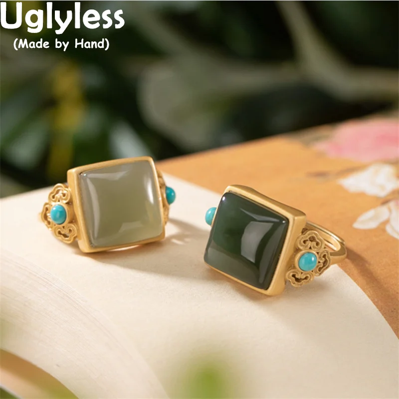 Uglyless Palace Design Vintage China Chic RUYI Turquoise Rings for Women Simple Geometric Jade Square Rings 925 Silver Jewelry
Uglyless Palace Design Vintage China Chic RUYI Turquoise Rings for Women Simple Geometric Jade Square Rings 925 Silver Jewelry