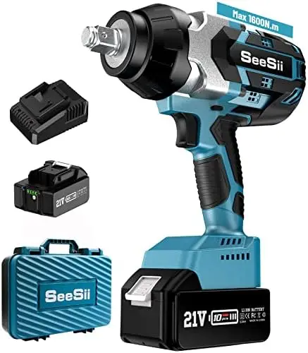 

Cordless Wrench, 580Ft-lbs(800N.m) Brushless Wrench 1/2 inch, 3300RPM High Torque Gun w/ 2x 4.0Ah ,Charger & 6 Sockets,