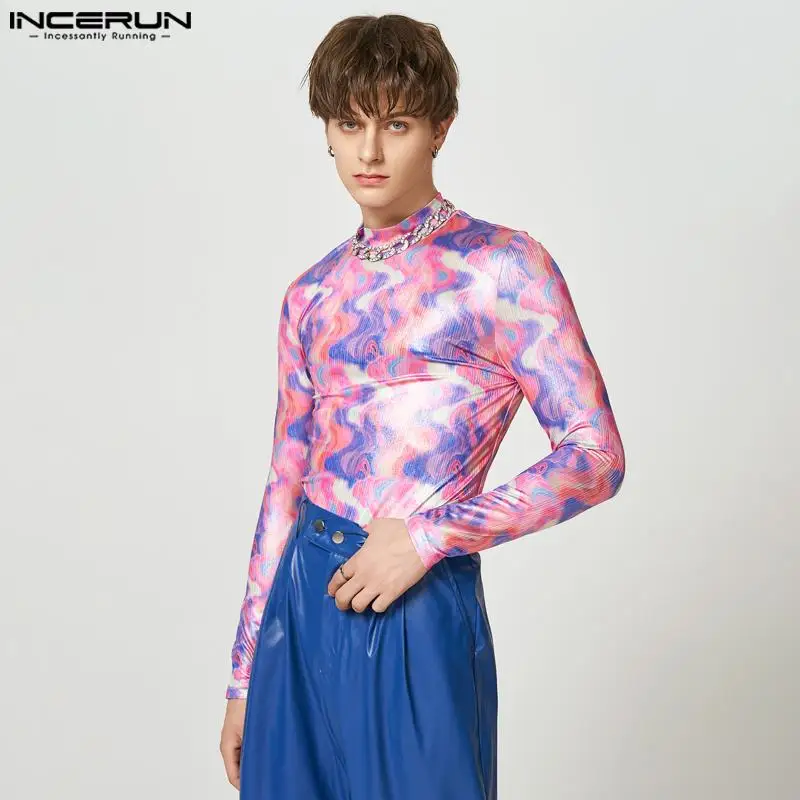 Handsome Well Fitting Tops INCERUN Men's Fashion Flash Gradient Camiseta Party Shows Small High-neck Long-sleeved T-shirts S-5XL
Handsome Well Fitting Tops INCERUN Men's Fashion Flash Gradient Camiseta Party Shows Small High-neck Long-sleeved T-shirts S-5XL