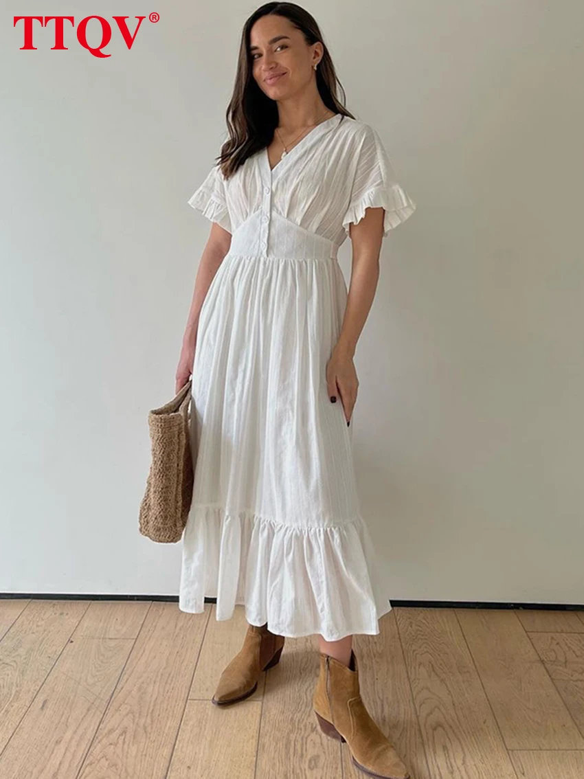 TTQV Fashion White Ruffled Dresses For Women 2023 Elegant Shorts Sleeve High Waisted Dresses Casual New Pleated Mid-Calf Dress
TTQV Fashion White Ruffled Dresses For Women 2023 Elegant Shorts Sleeve High Waisted Dresses Casual New Pleated Mid-Calf Dress
