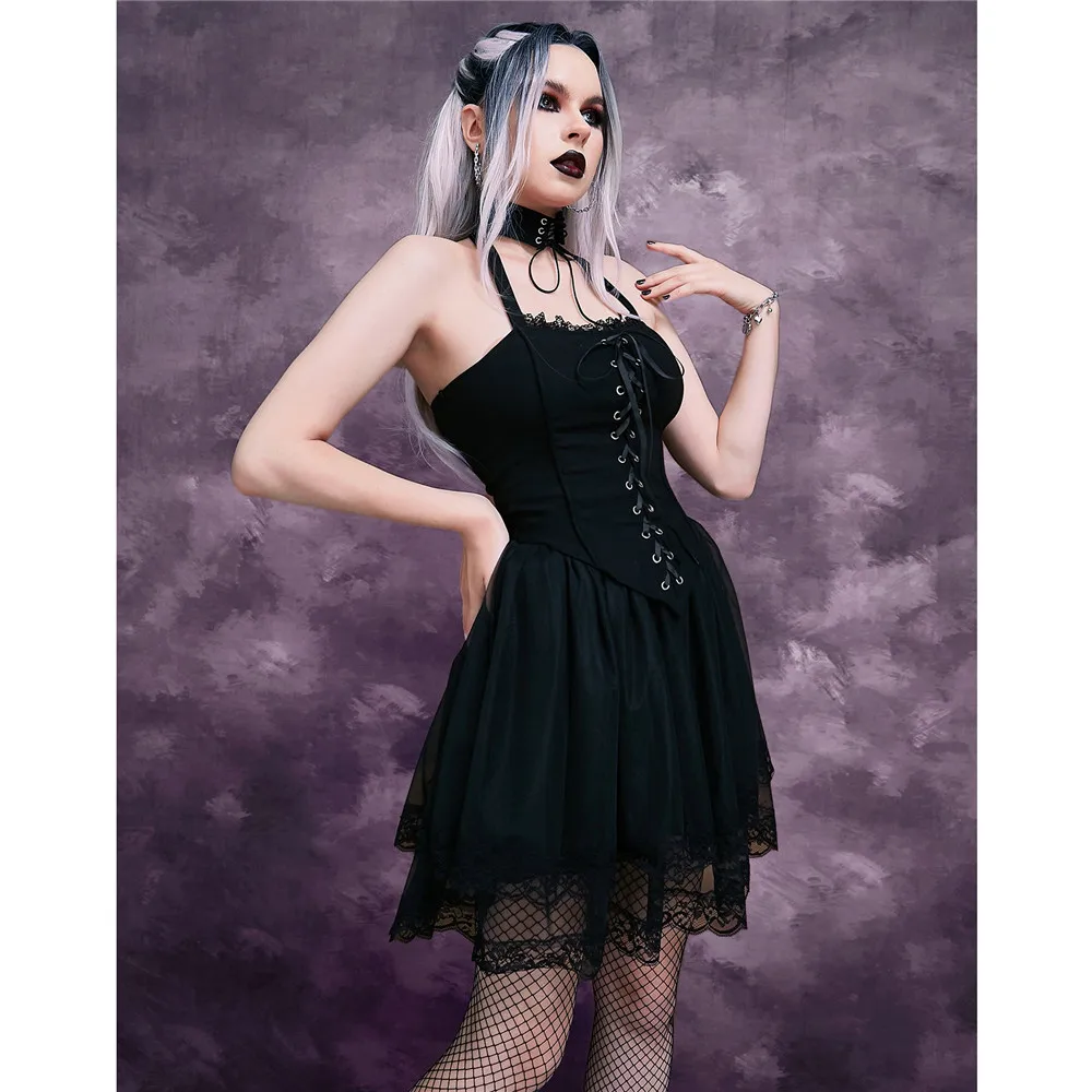 Dress Gothic Retro Women Darkness Fashion Black Lace-Up High Waist Lace And Mesh Slip Dress Summer Spring New 2022
Dress Gothic Retro Women Darkness Fashion Black Lace-Up High Waist Lace And Mesh Slip Dress Summer Spring New 2022