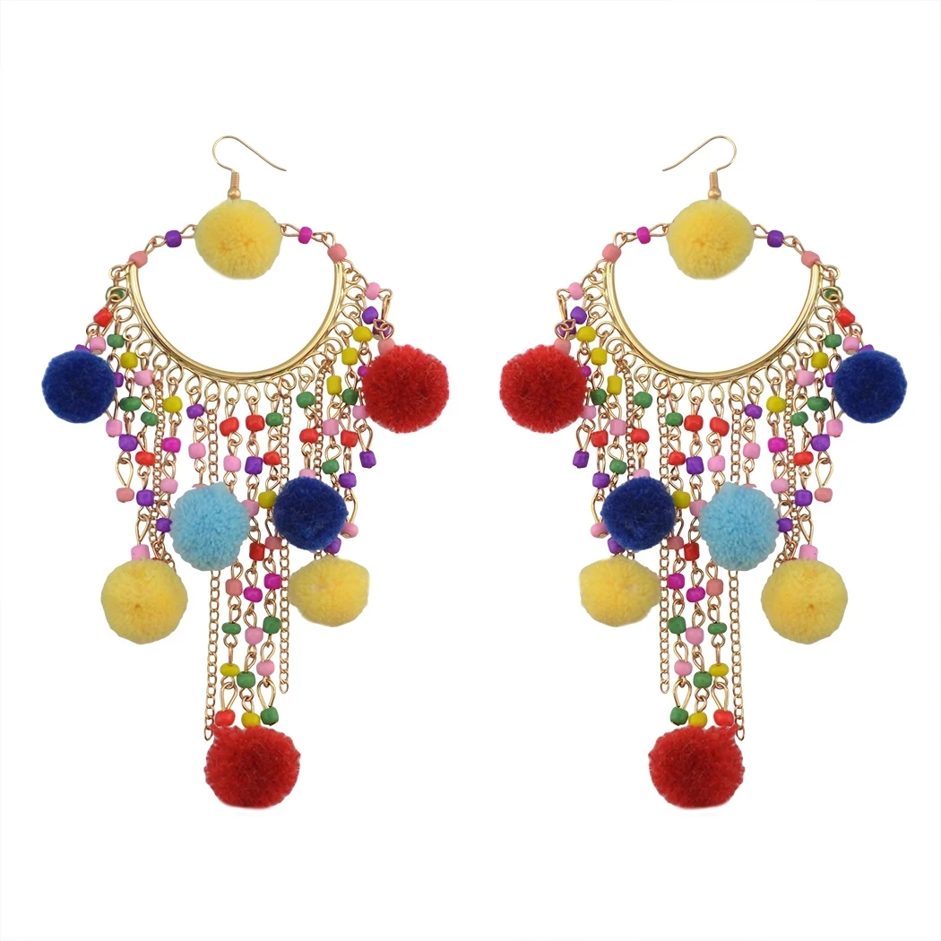 Super Large Colorful Pom-pom Bead Pendants Moon Drop Earrings for Women Girls Bohemian African Ethnic Long Indian Hippie Jewelry
Super Large Colorful Pom-pom Bead Pendants Moon Drop Earrings for Women Girls Bohemian African Ethnic Long Indian Hippie Jewelry