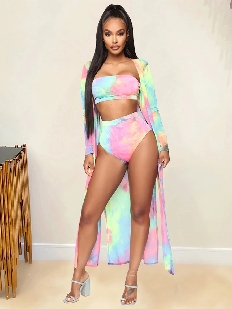 Tie Dye Print 3 Piece Swimsuits Summer Clothes for Women Slim Fit Crop Top+beachwear Short+long Sleeve Cardigan Female Swimwear
Tie Dye Print 3 Piece Swimsuits Summer Clothes for Women Slim Fit Crop Top+beachwear Short+long Sleeve Cardigan Female Swimwear