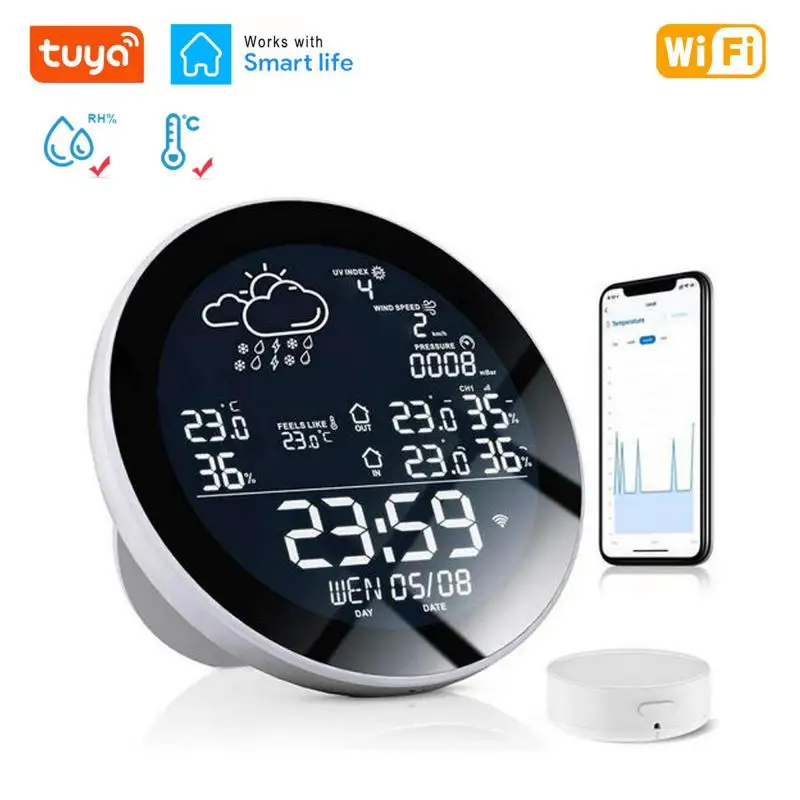 Tuya Weather Station Wireless Digital Indoor Outdoor Forecast With 3 Sensors Hygrometer Humidity Temperature Color Screen Clock
Tuya Weather Station Wireless Digital Indoor Outdoor Forecast With 3 Sensors Hygrometer Humidity Temperature Color Screen Clock