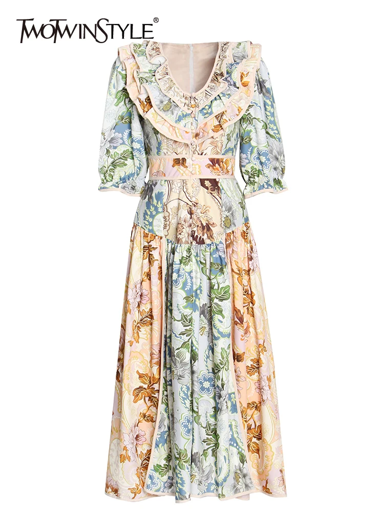 TWOTWINSTYLE Vintage Dresses For Women V Neck Short Sleeve High Waist Print Pullover Casual Dress Female Summer Fashion 2022 New
TWOTWINSTYLE Vintage Dresses For Women V Neck Short Sleeve High Waist Print Pullover Casual Dress Female Summer Fashion 2022 New