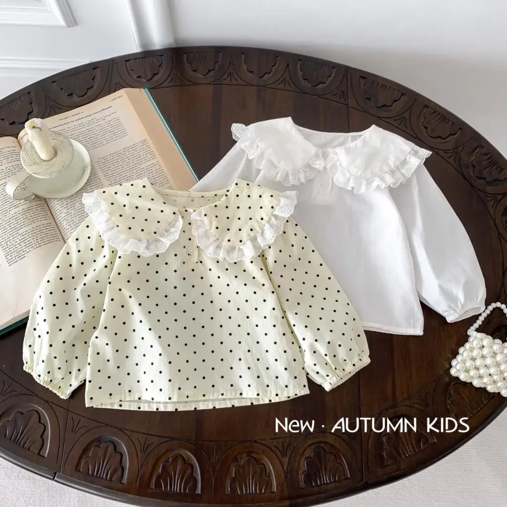 2023 Korean Spring Autumn Children Girls Shirt Cotton Ruffles Peter Pan Collar Tops Button Printed Striped Dot Infant Girl Shirt 
2023 Korean Spring Autumn Children Girls Shirt Cotton Ruffles Peter Pan Collar Tops Button Printed Striped Dot Infant Girl Shirt