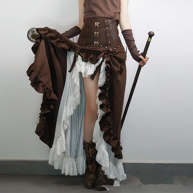 Autumn Winter Women Steam Punk Victoria Style Long Maxi Skirt Gothic Fashion Vintage High Waist Ruffle Skirt
Autumn Winter Women Steam Punk Victoria Style Long Maxi Skirt Gothic Fashion Vintage High Waist Ruffle Skirt