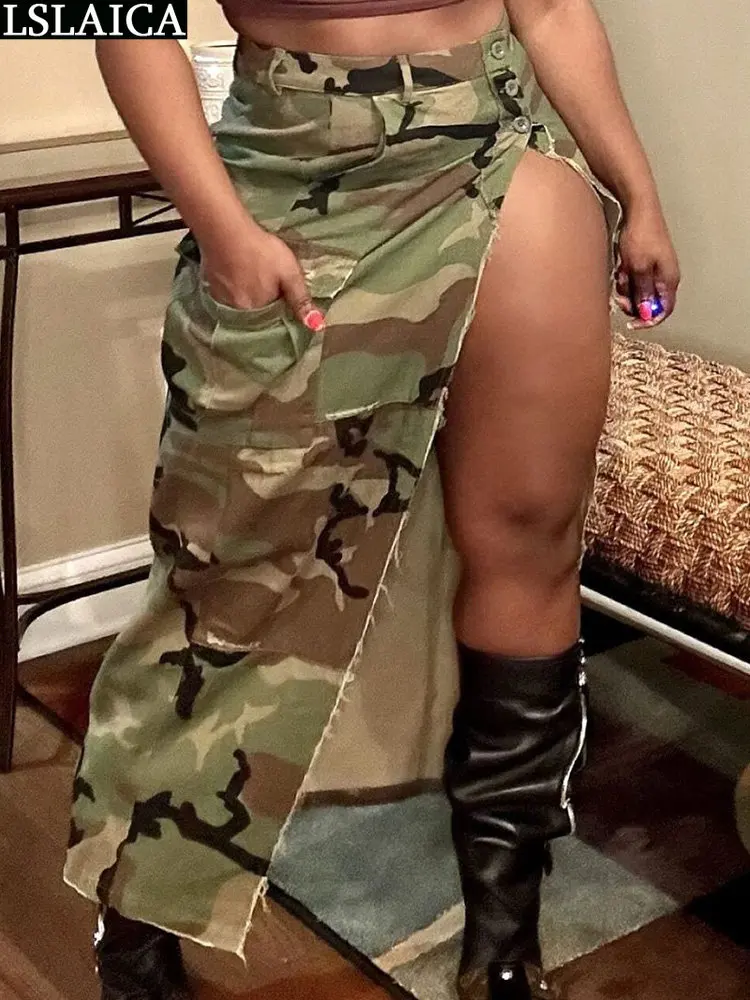 Streetwear Womens Skirts Camouflage Print Trend Side Split High Waist Fashion Long Women's Skirt 2023 Button With Pockets Sexy
Streetwear Womens Skirts Camouflage Print Trend Side Split High Waist Fashion Long Women's Skirt 2023 Button With Pockets Sexy