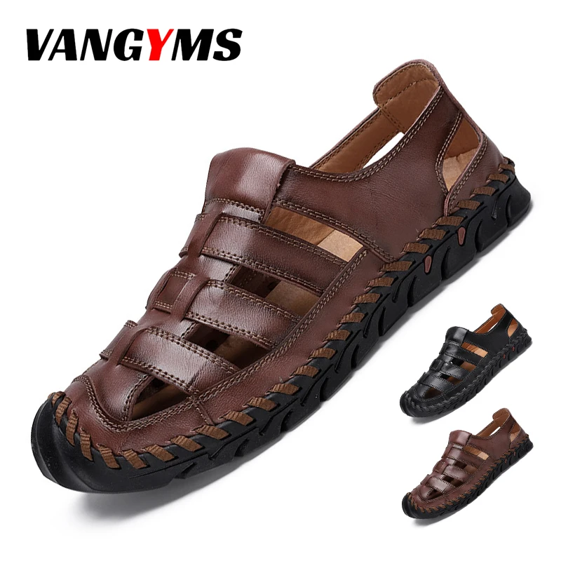 

Men's Sandals Genuine Leather Men Slippers Summer Outdoor Casual Shoes Cowhide Beach Shoes Soft Sole Leather Shoes Kapcie Męskie