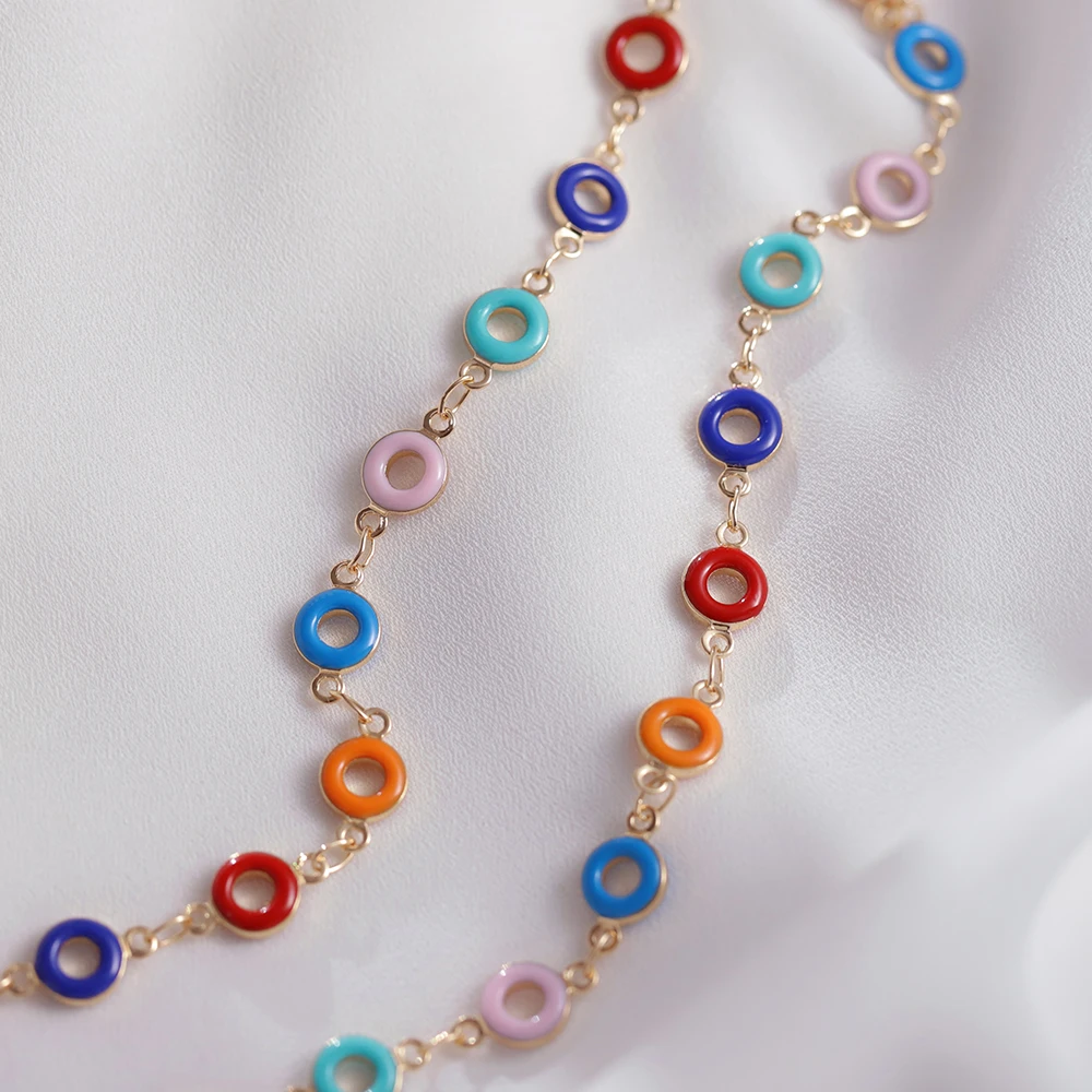 

Эмалированная цветная цепочка с бусинами, 1 метр, круглая пончик, медные цепи для ожерелья, браслета, изготовление ювелирных изделий, аксессуары «сделай сам»