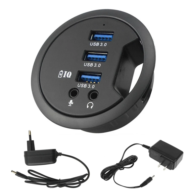 Mounting In-Desk 5-Port USB 3.0 Hub with 3.5mm Mic Earphone Hole EU US Power Adapter Multi Splitter for Desktop Computer
Mounting In-Desk 5-Port USB 3.0 Hub with 3.5mm Mic Earphone Hole EU US Power Adapter Multi Splitter for Desktop Computer