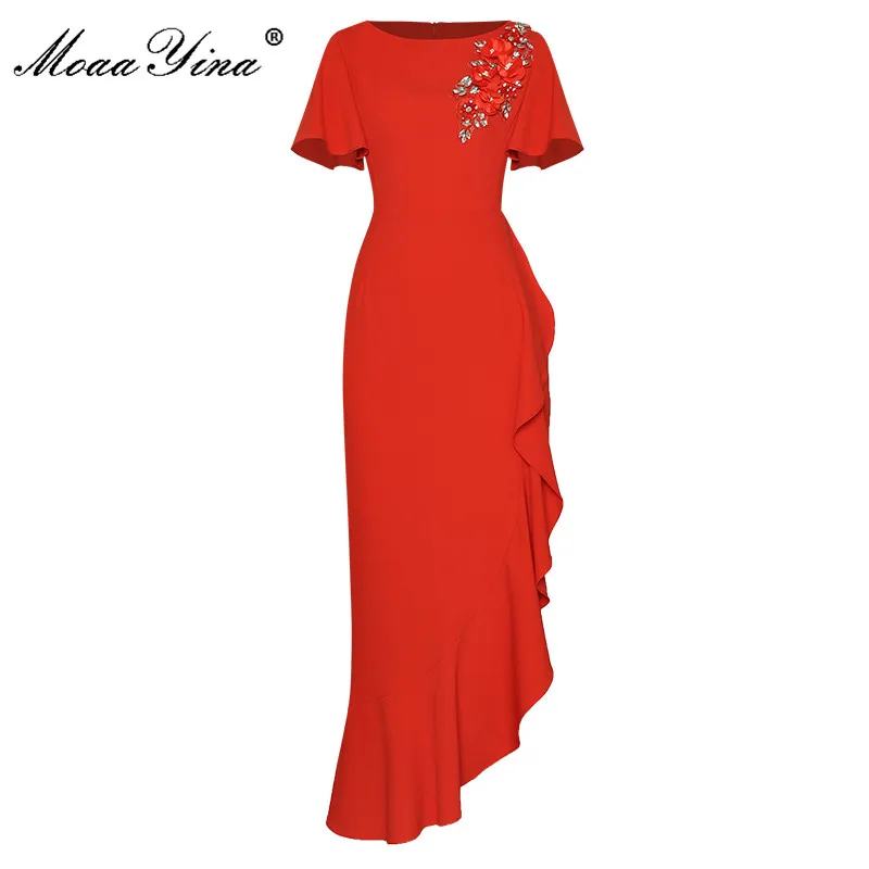 MoaaYina Fashion Designer Summer Red Midi Dress Women's Short sleeve Luxury Crystal bead applique Vintage Elegant Party Dress
MoaaYina Fashion Designer Summer Red Midi Dress Women's Short sleeve Luxury Crystal bead applique Vintage Elegant Party Dress