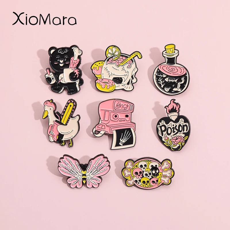 Magic Poison Enamel Pins Pink Butterfly Moth Skeleton Walking Bear Brooches Lapel Badges Gothic Jewelry Gift For Kids Friends
Magic Poison Enamel Pins Pink Butterfly Moth Skeleton Walking Bear Brooches Lapel Badges Gothic Jewelry Gift For Kids Friends