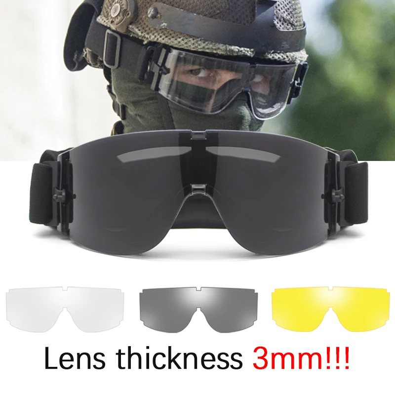 

Military Tactical Goggles Shooting Glasses Paintball Airsoft Glasses Safety Protection Dust Mountaineering Glasses 3 Lenses Set