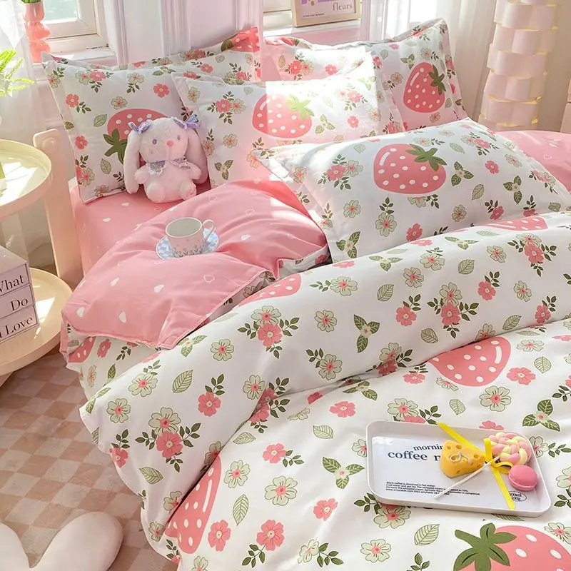 

Комплект постельного белья Ins с розовыми цветами, двуспальный комплект постельного белья с простыней, наволочкой, односпальный, в скандинавском стиле, с цветочным рисунком, пододеяльник для девушек и женщин