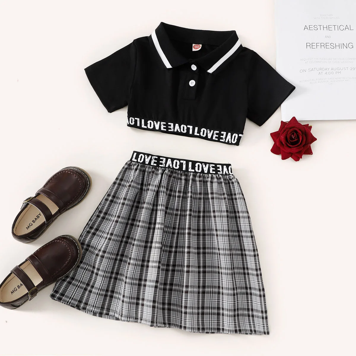 Summer Girl Skirt Set Casual Short Sleeve Lapel Tops Plaid Letter Print Skirt Suit Fashion Baby Girl Party School Wear Child Set 
Summer Girl Skirt Set Casual Short Sleeve Lapel Tops Plaid Letter Print Skirt Suit Fashion Baby Girl Party School Wear Child Set