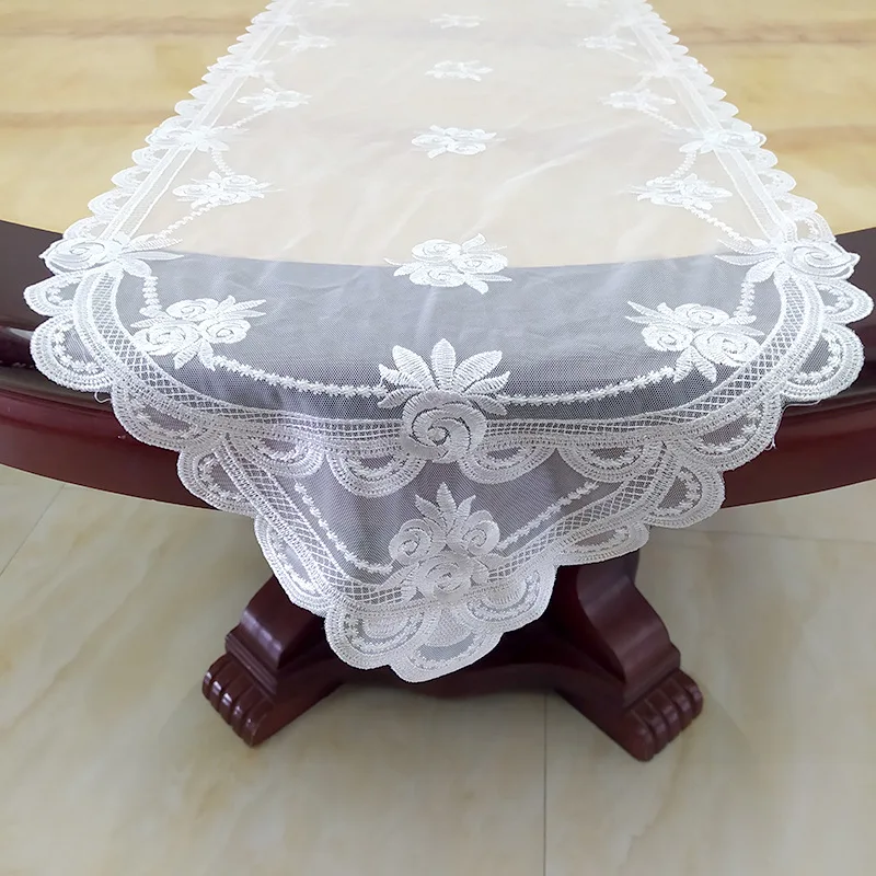 

Rose Floral Table Runner Luxury Wedding Party Lace Tablecloth Home Decoration Table mats For Dining runner tavolo moderno PW5