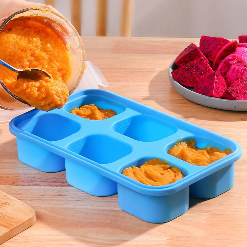 

750ml 6-cavity Silicone Freezer Trays Extra Large Soup Ice Cube Tray Food Freezing Molds Storage for Food Meal Sauce With Lid