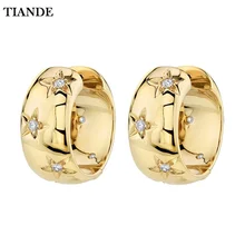 TIANDE Gold Plated Big Hoop Earrings for Women Fine Zircon Star Round Circle Piercing Earrings Fashion Party Jewelry Accessories