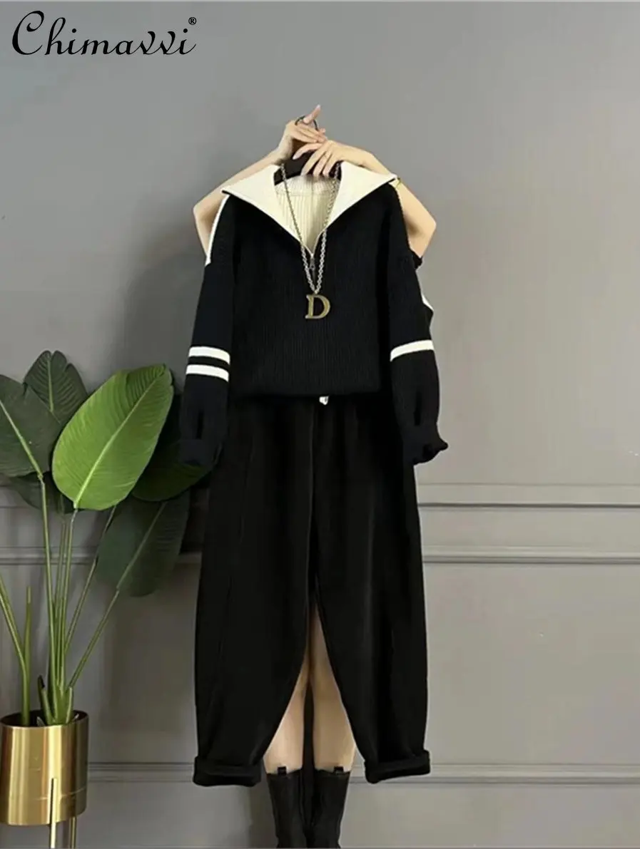 Fashion Sweet Half Zipper Design Pullover Long Sleeve Sweater Baggy Pants Two-Piece Set Oversized Elegant Casual Slim Suit Women
Fashion Sweet Half Zipper Design Pullover Long Sleeve Sweater Baggy Pants Two-Piece Set Oversized Elegant Casual Slim Suit Women