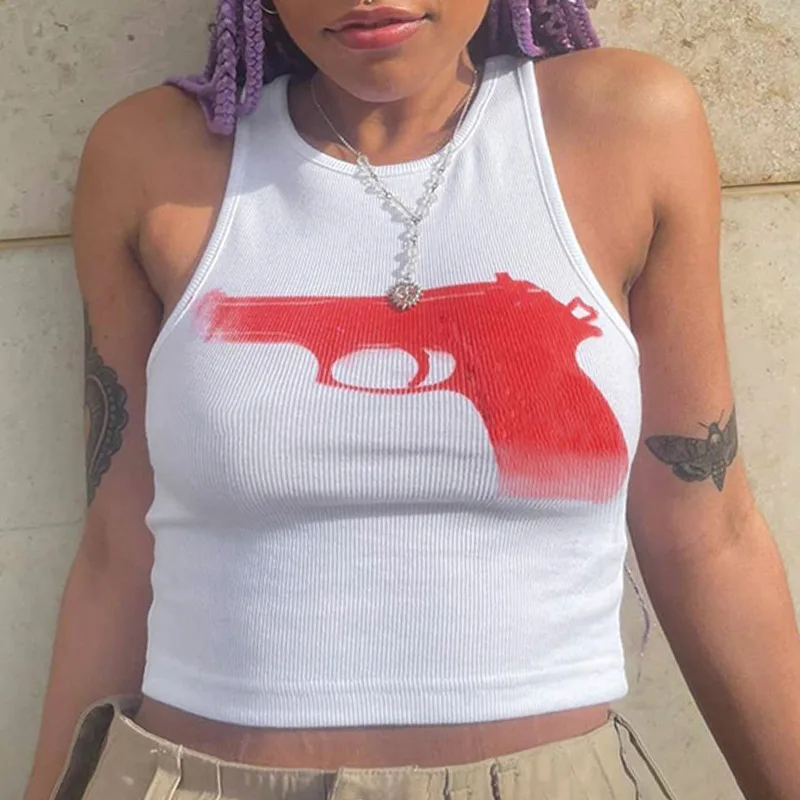 Crop Top Shirt Tank Clothing Women Y2k Clothes Exotic T-shirts Corset Tops 2022 Knitting Fashion Slim Gun Printing Threaded Vest
Crop Top Shirt Tank Clothing Women Y2k Clothes Exotic T-shirts Corset Tops 2022 Knitting Fashion Slim Gun Printing Threaded Vest