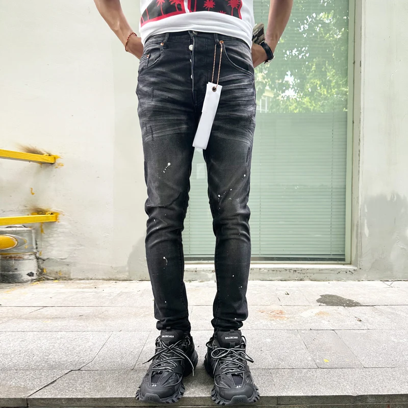 Street Fashion Purple Jeans Retro Black Gray Stretch Skinny Fit Button Fly Ripped Jeans Men Painted Designer Hip Hop Brand Pants 
Street Fashion Purple Jeans Retro Black Gray Stretch Skinny Fit Button Fly Ripped Jeans Men Painted Designer Hip Hop Brand Pants