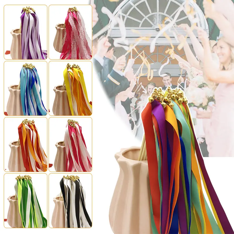 20/50 Pcs Colorful Stain Ribbon Streamers Wedding Stick Wedding Wands With Gold Bells For Lawn Wedding Party Birthday Decor
20/50 Pcs Colorful Stain Ribbon Streamers Wedding Stick Wedding Wands With Gold Bells For Lawn Wedding Party Birthday Decor