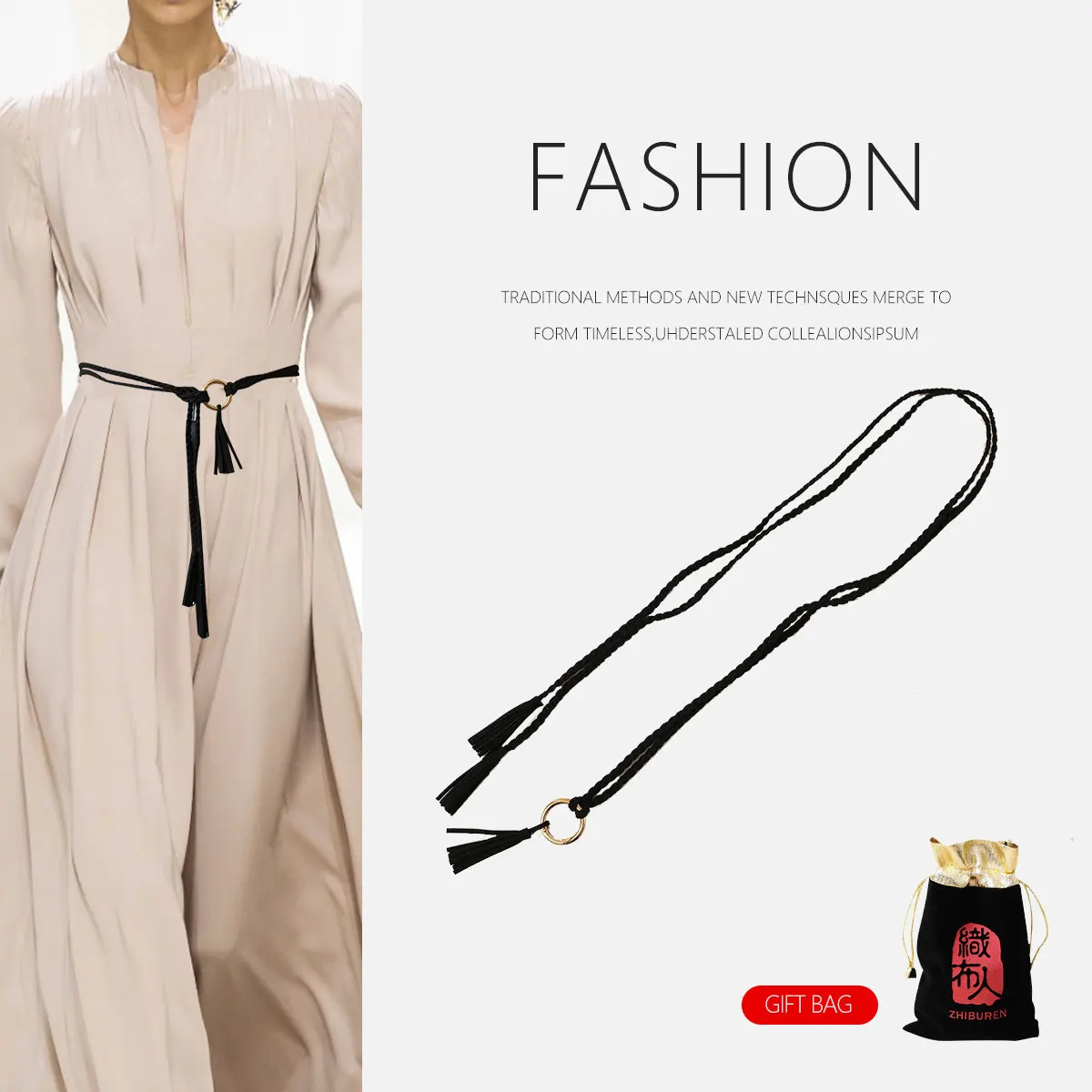 

2023 Chinese Braided Style Woven Tassel Belt Knot Decorated Waist Chain Boho Girls Waist Thin Rope Waistbands Dress Accessories
