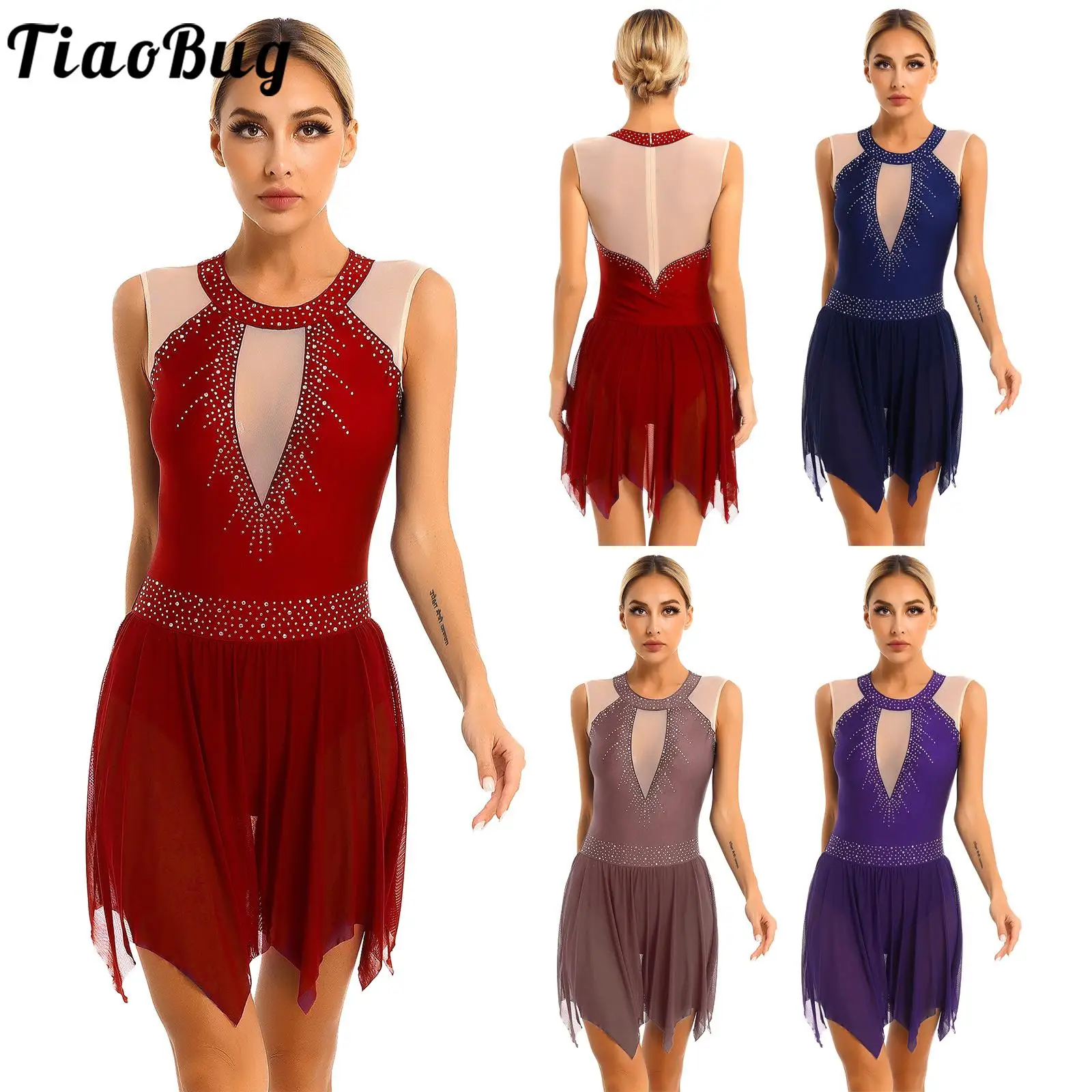 Women Sleeveless Rhinestones Mesh Tulle Leotards Dress Ballroom Dancewwear Performance Costume for Ballet Dance Figure Skating
Women Sleeveless Rhinestones Mesh Tulle Leotards Dress Ballroom Dancewwear Performance Costume for Ballet Dance Figure Skating