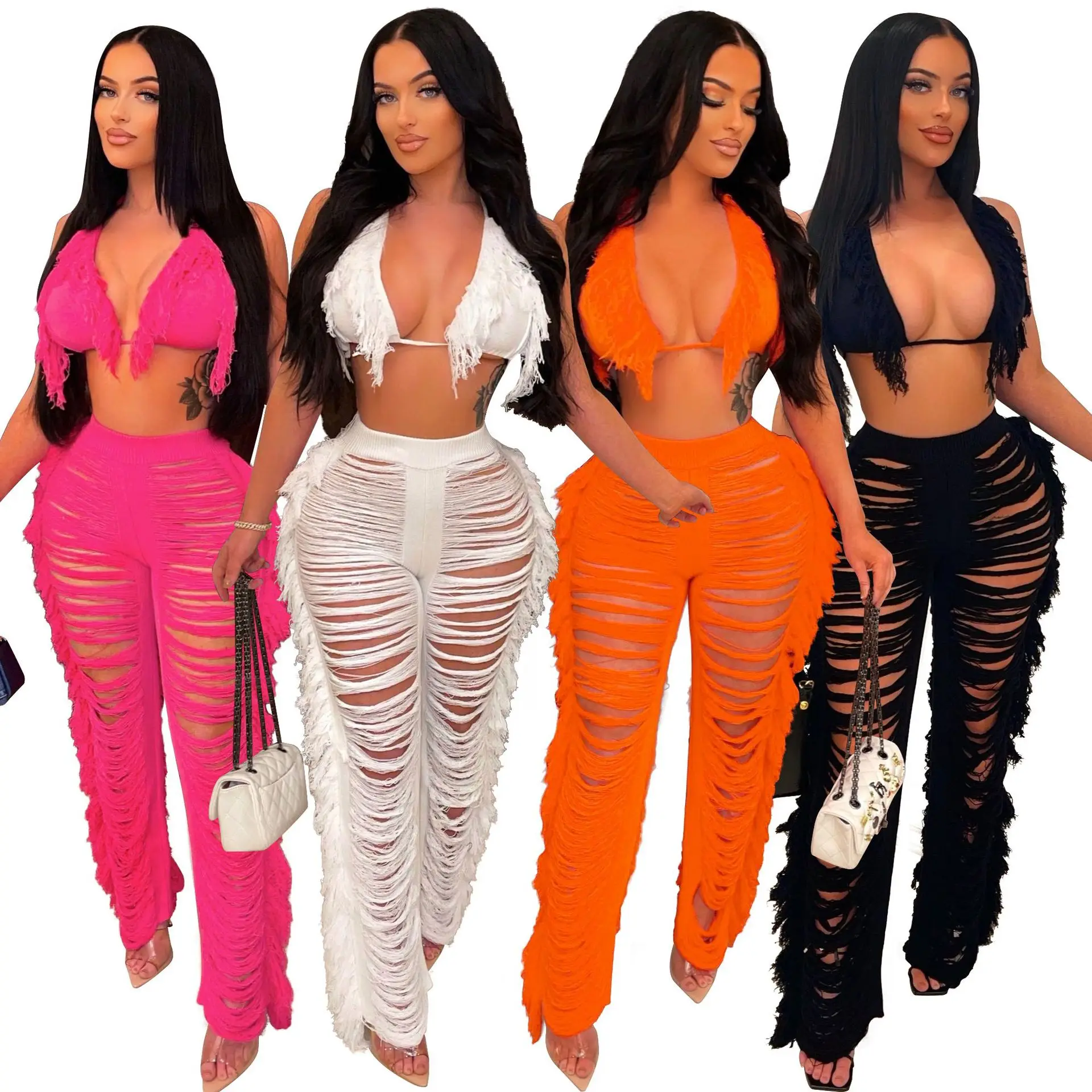2022 Summer Spring New Style Sexy Women's Wear Fashion Knitted Hollow Out See-through Tassel Two-Piece Suit Solid Color
2022 Summer Spring New Style Sexy Women's Wear Fashion Knitted Hollow Out See-through Tassel Two-Piece Suit Solid Color