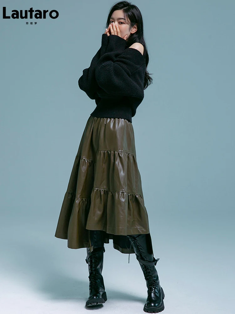 Lautaro Spring Asymmetrical Luxury Green Black Soft Faux Leather Midi Skirt Women with High Elastic Waist Korean Fashion 2022
Lautaro Spring Asymmetrical Luxury Green Black Soft Faux Leather Midi Skirt Women with High Elastic Waist Korean Fashion 2022