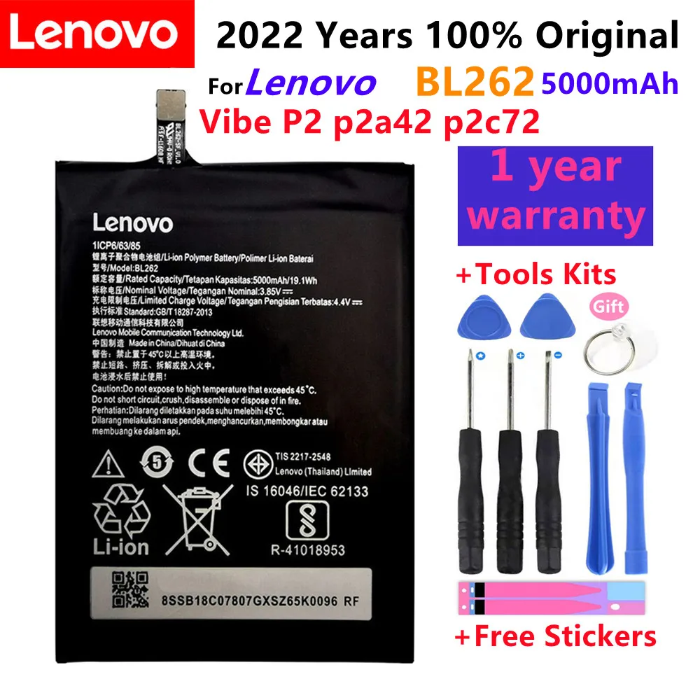 

100% New Original For Lenovo Vibe P2 p2a42 p2c72 5000mAh BL262 Original High Quality Li-Polymer Batteria +Tools Kits