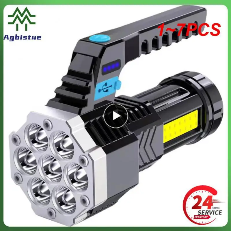 Фонарики высокой мощности, фонарики с COB матрицей, освещение для улицы, АБС, 7 светодиодов, перезаряжаемый фонарик 400 лм, 1 ~ 7 шт.