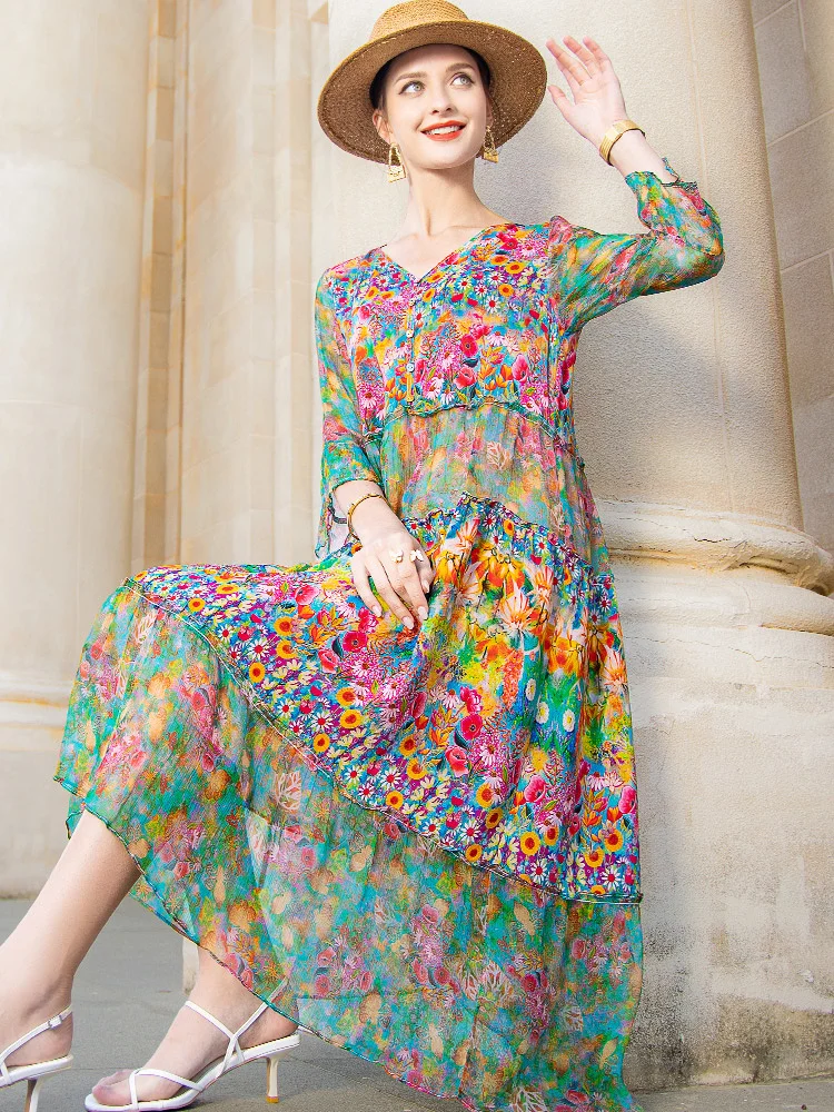 Summer 2022 Beach Boho Vintage Print Silk v Neck Dress Elegant Party Robe Designer Vestidos Loose Midi Dresses
Summer 2022 Beach Boho Vintage Print Silk v Neck Dress Elegant Party Robe Designer Vestidos Loose Midi Dresses