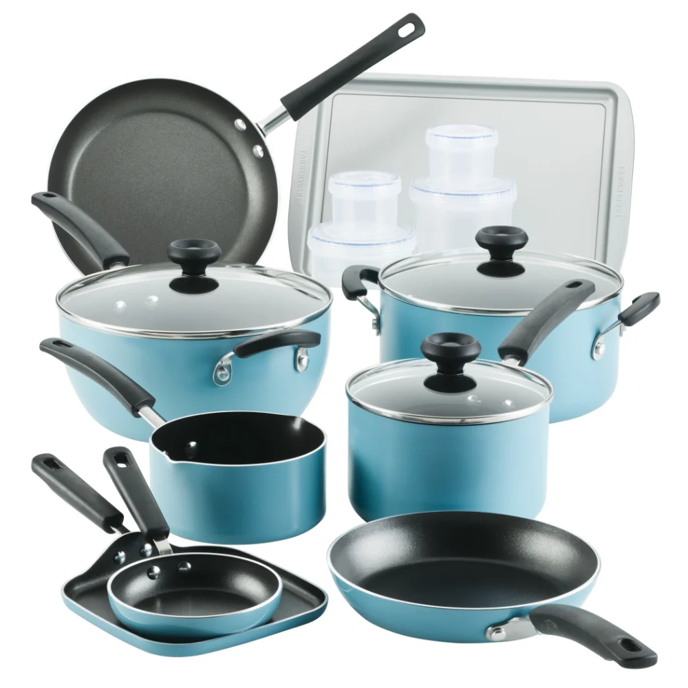 Farberware 20 Pc Easy Clean Aluminum Nonstick Cookware Pots and Pans Set, Aqua
Farberware 20 Pc Easy Clean Aluminum Nonstick Cookware Pots and Pans Set, Aqua