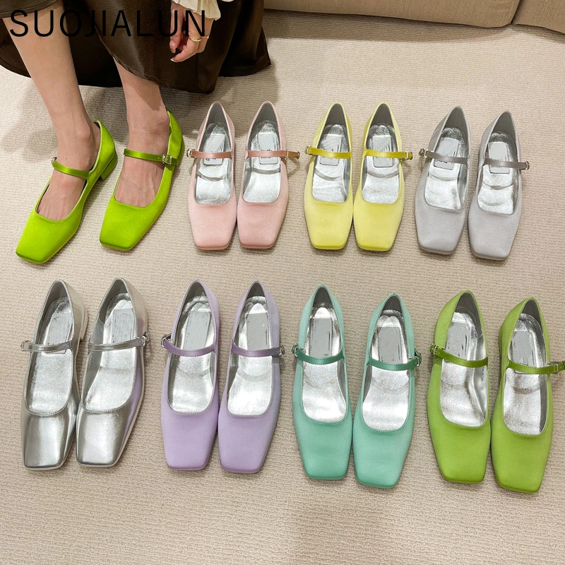 

SUOJIALUN 2022 Summer Women Flat Shoes Round Toe Shallow Soft Ballerina Shoes Ladies Casual Dress Ballet Loafers Classics Mujer