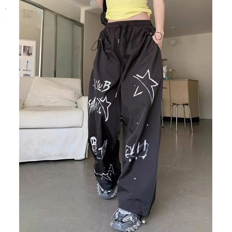 

Женские брюки Hikigawa с высокой талией, шикарные модные широкие брюки со шнуровкой в стиле Харадзюку, универсальные свободные брюки