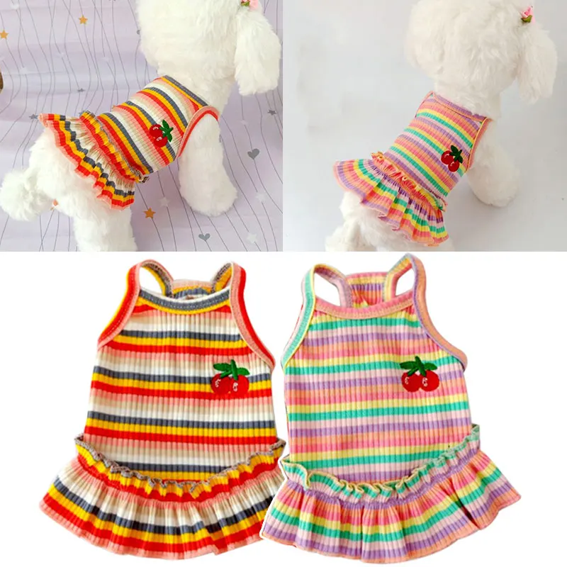 2022 Summer New Universal Spring And Summer Clothes Cat Clothes Cute Color Striped Cherry Princess Dress Small Dog Clothes 
2022 Summer New Universal Spring And Summer Clothes Cat Clothes Cute Color Striped Cherry Princess Dress Small Dog Clothes