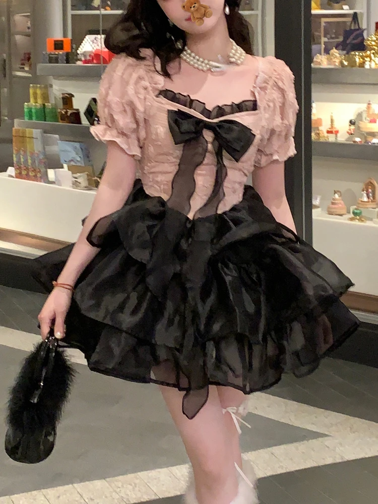 Japanese Pink Lolita Pincess Dress Women Puff Sleeve Kawaii Sweet Fairy Dress Female Square Collar Bow Korea Elegant Party Dress
Japanese Pink Lolita Pincess Dress Women Puff Sleeve Kawaii Sweet Fairy Dress Female Square Collar Bow Korea Elegant Party Dress