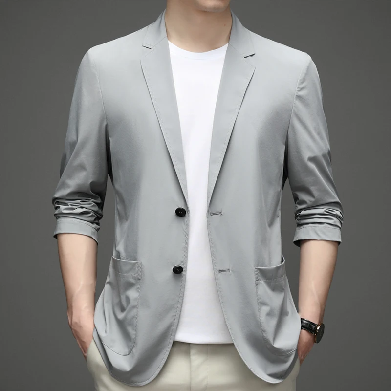 

Костюм мужской летний солнцезащитный, легкий шелковый пиджак в западном стиле, большие размеры, весна-осень 2023