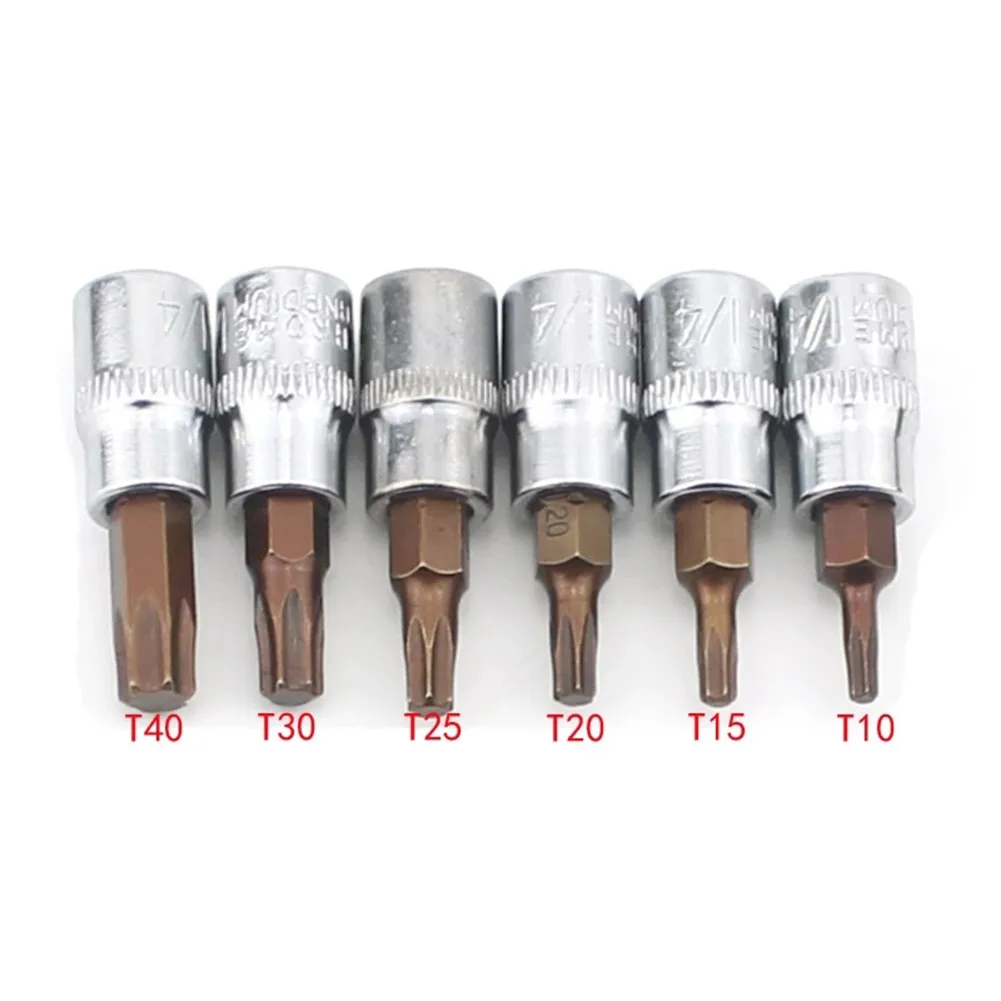 6pcs 1/4inch Hex Torx Screwdriver Bit Set Drive Socket Head Screwdriver T10 T15 T20 T25 T30 T40 Socket Wrench Tool
6pcs 1/4inch Hex Torx Screwdriver Bit Set Drive Socket Head Screwdriver T10 T15 T20 T25 T30 T40 Socket Wrench Tool