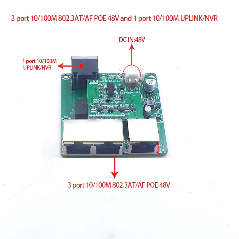 3 порта 10/100 м POE 802.3AT/AF 48 В с 1 портом 10/100 м UPLINK/NVR коммутатор pcb модуль
3 порта 10/100 м POE 802.3AT/AF 48 В с 1 портом 10/100 м UPLINK/NVR коммутатор pcb модуль